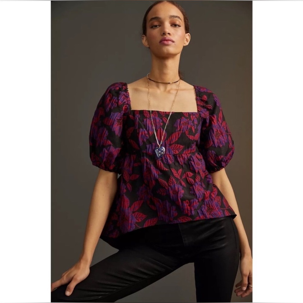 Anthropologie Sachin & Babi Floral Jacquard Blouse